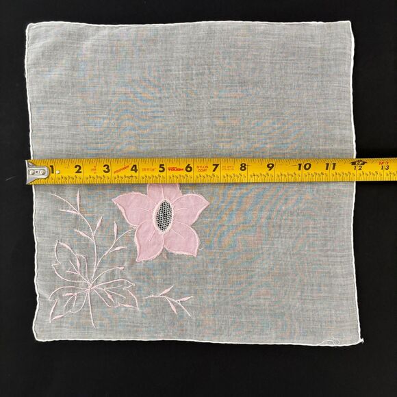 Embroidered Pink Floral Bridesmaid Handkerchief Heirloom Cottagecore Vintage - Picture 2 of 4